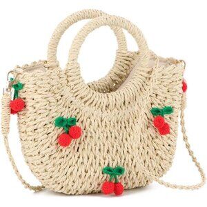 Straw Beach Handbag  for Women Rattan Woven Shoulder Purse   Wicker Top